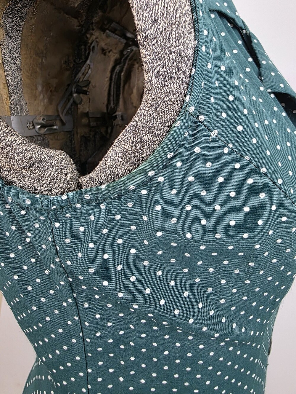 My Michelle Vintage 90's Women's Green Polkadot Button Front Collared Dress 3/4 - Picture 12 of 13